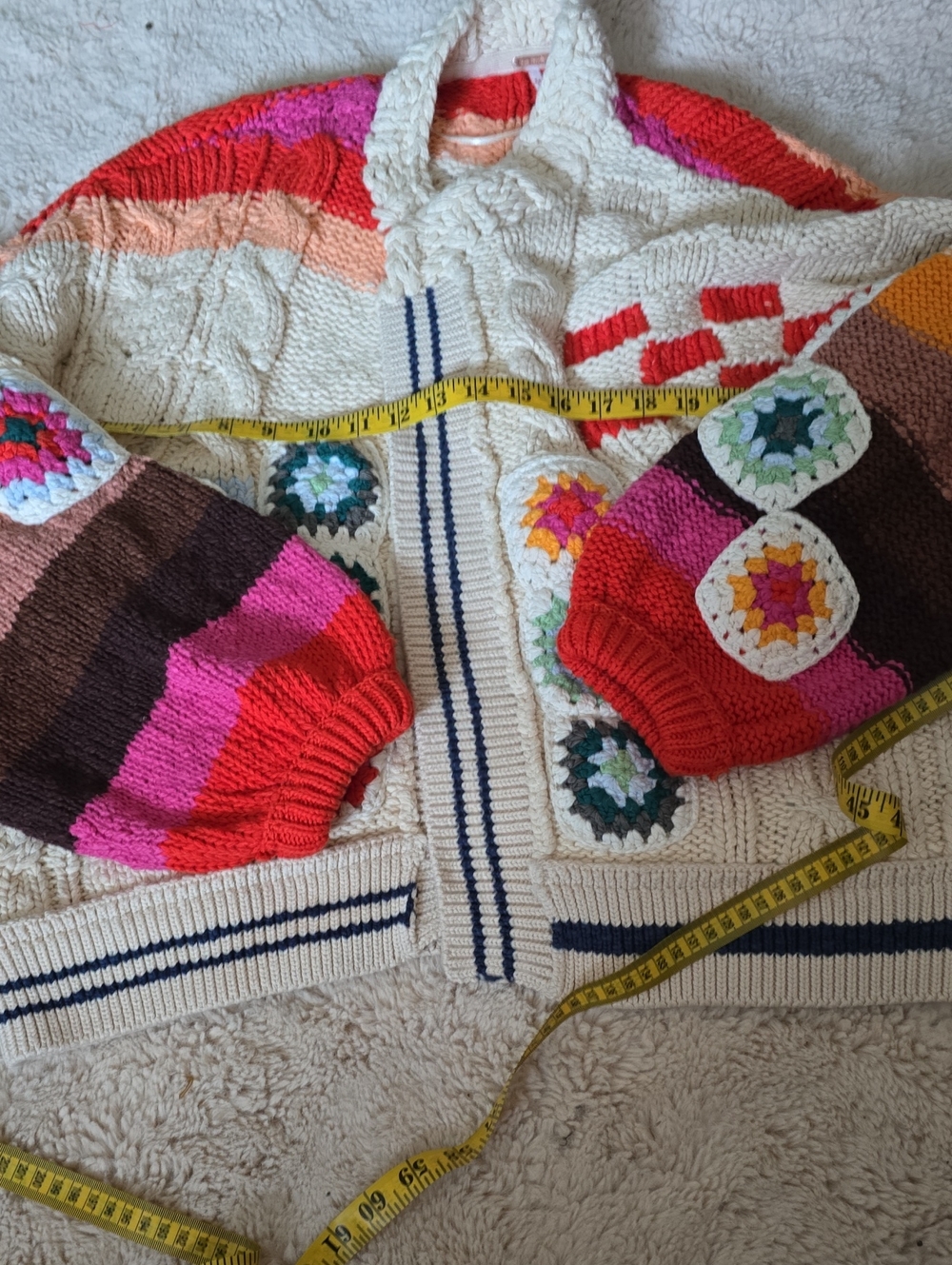 Free People Cream Multicolor Crochet Patchwork Cardigan - Picture 8 of 9